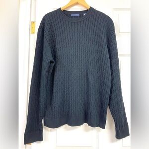 Grant Thomas Size XL 100% Pima Cotton Cable Knit in Black Sweater Men luxury